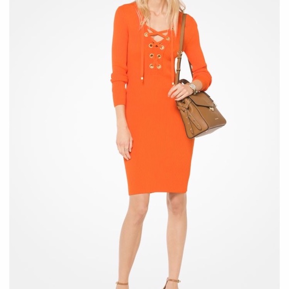 Michael Kors Dresses & Skirts - Michael Kors Orange lace up dress